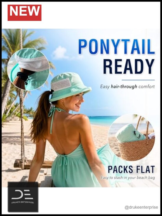 Women\'s Wide Brim Bucket Sun Hat with Ponytail Hole UPF 50 Packable main image 4